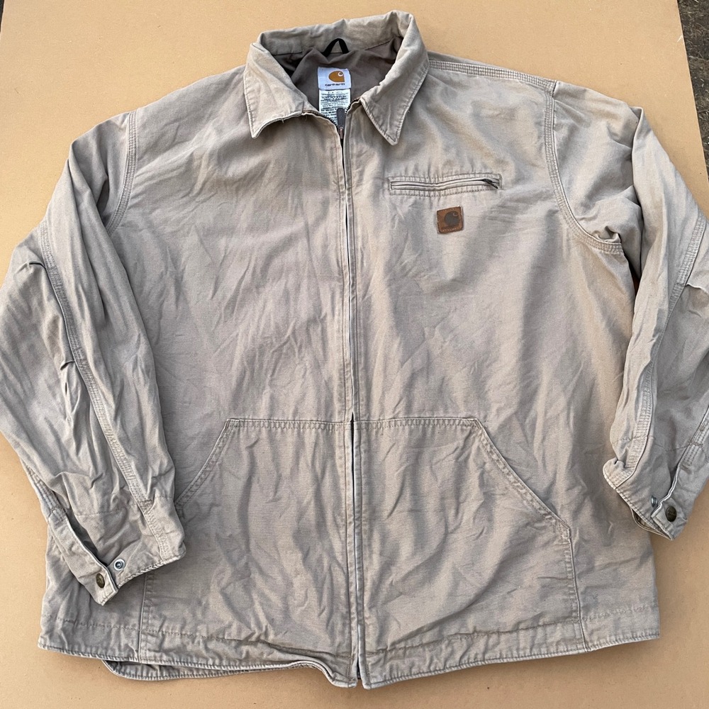 Carhartt Work Jacket Mens XL Tan Casual Cotton Duck Canvas Full Zip J169 QKH